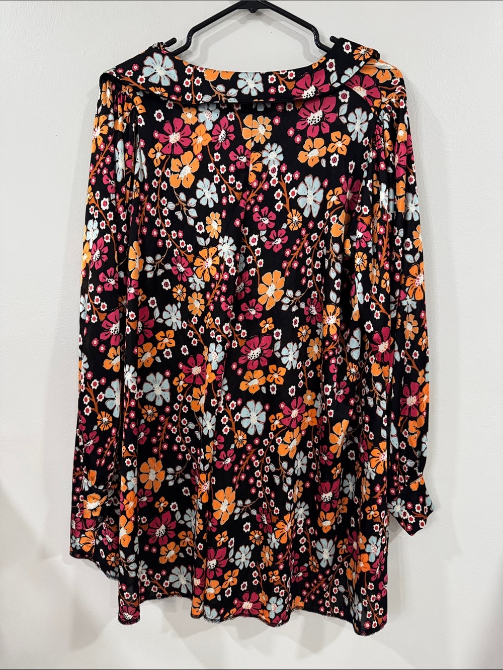 Free People NEW black and orange floral oversized tunic long sleeve dress hippie - Picture 5 of 7